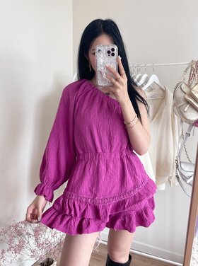 Ninni One Shoulder Playsuit / Fuchsia