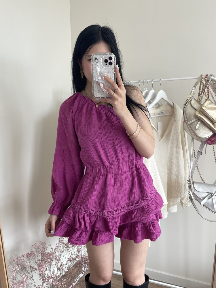 Ninni One Shoulder Playsuit / Fuchsia