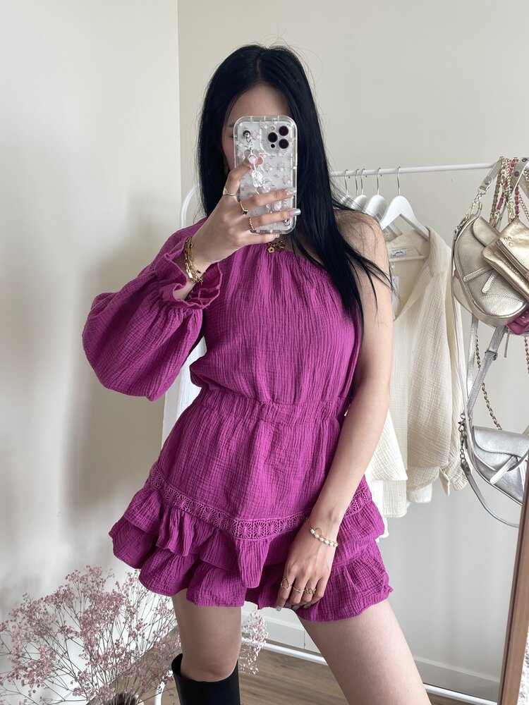 Ninni One Shoulder Playsuit / Fuchsia