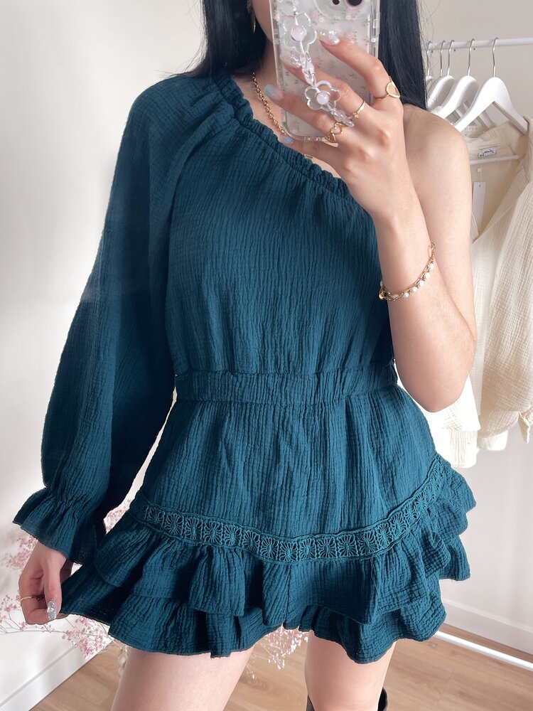 Ninni One Shoulder Playsuit / Dark Green