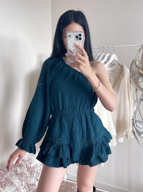 Ninni One Shoulder Playsuit / Dark Green