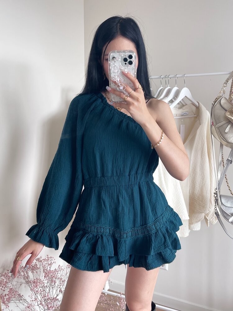 Ninni One Shoulder Playsuit / Dark Green