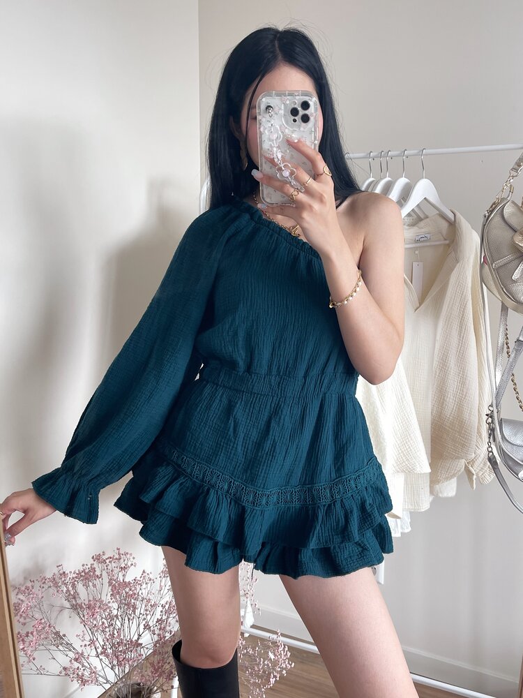 Ninni One Shoulder Playsuit / Dark Green