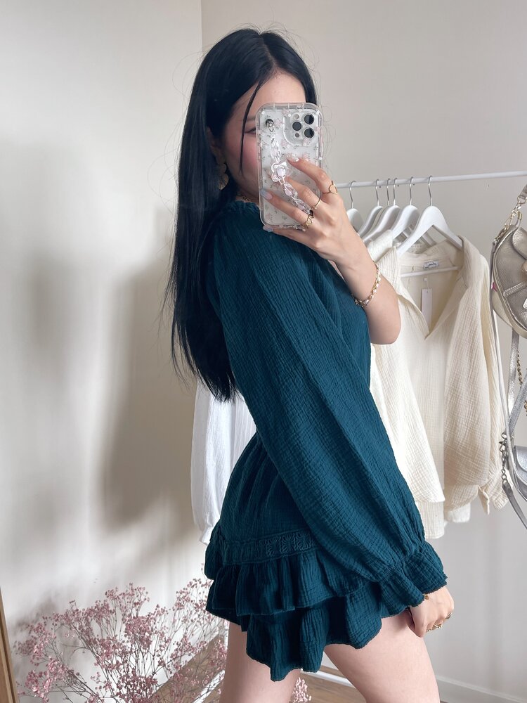 Ninni One Shoulder Playsuit / Dark Green