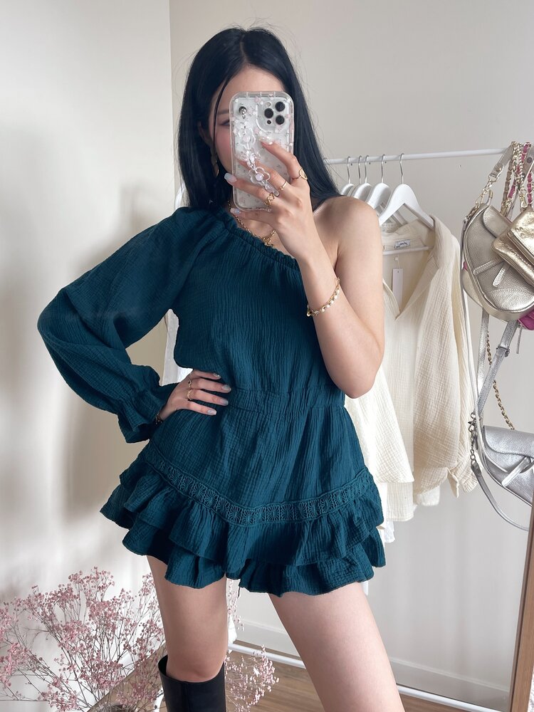 Ninni One Shoulder Playsuit / Dark Green