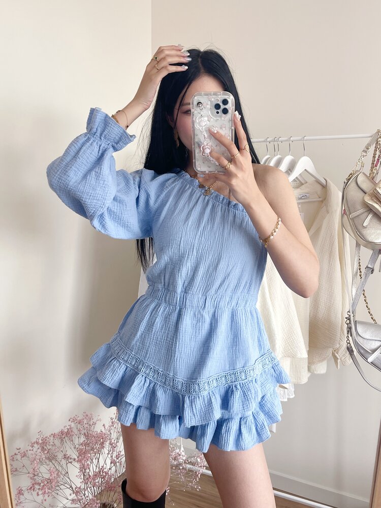 Ninni One Shoulder Playsuit / Blue