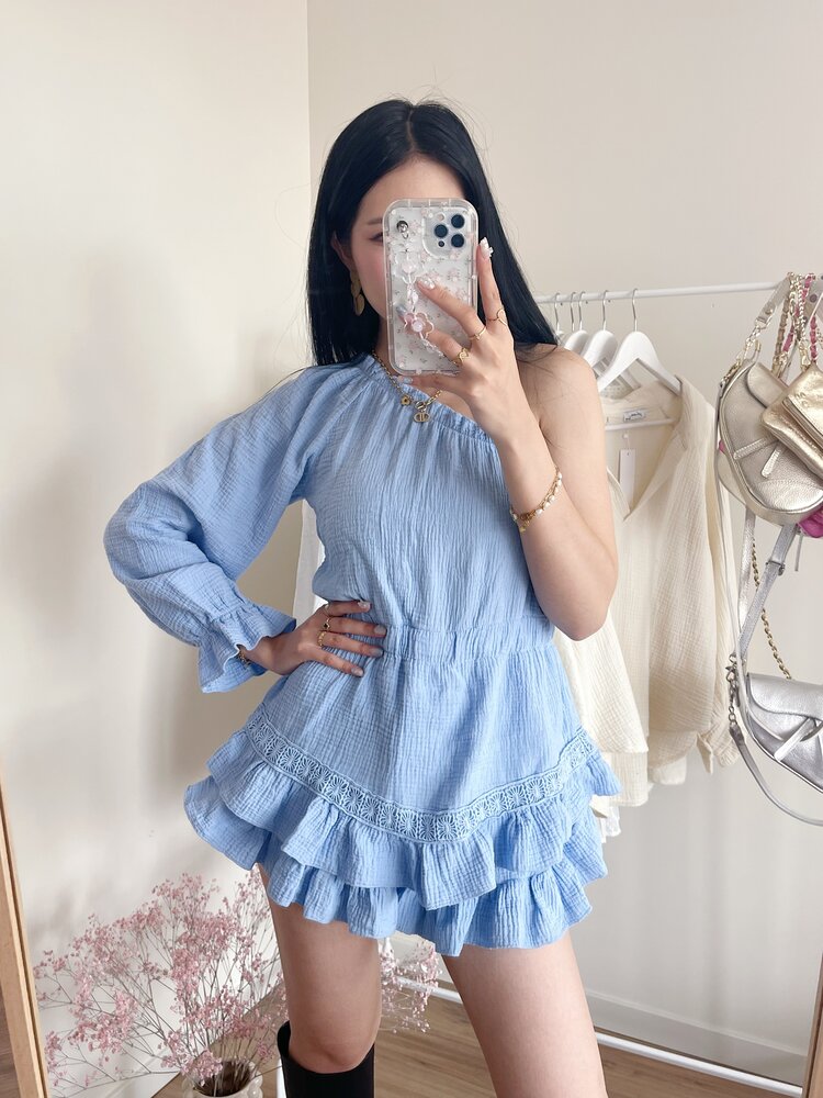 Ninni One Shoulder Playsuit / Blue