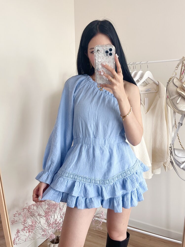 Ninni One Shoulder Playsuit / Blue