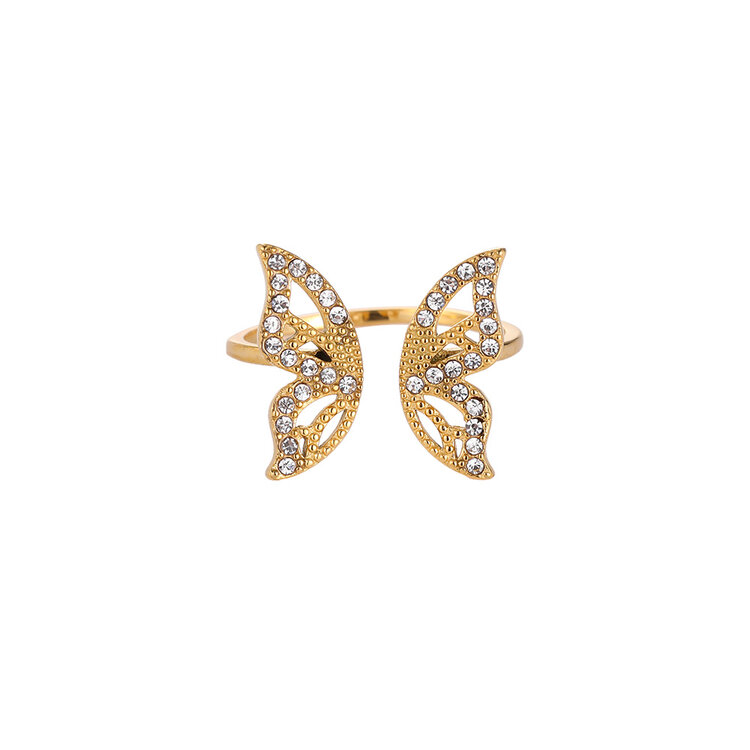 Gold Rhinestone Butterfly Ring