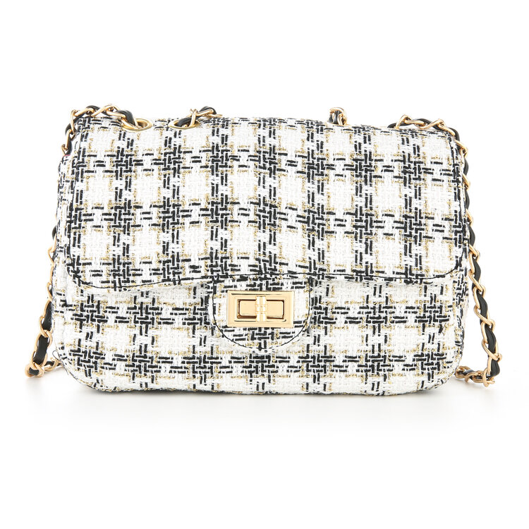 Delina Tweed Chain Bag / White