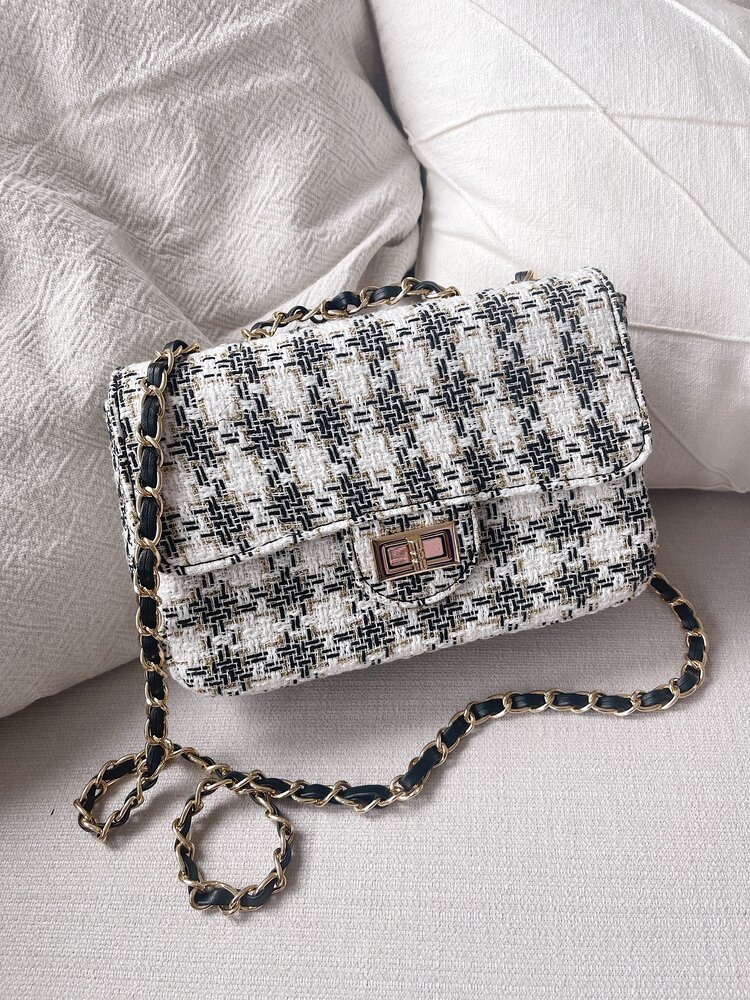 Delina Tweed Chain Bag / White