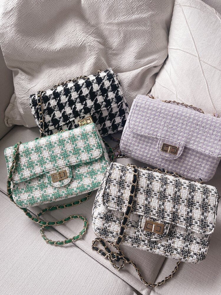 Delina Tweed Chain Bag / White