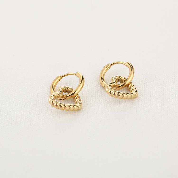 Gold Little Heart Twist Earrings