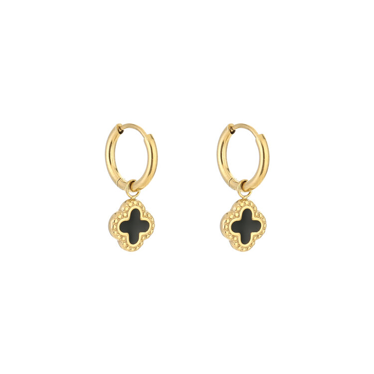 Gold Vintage Clover Earrings / Black