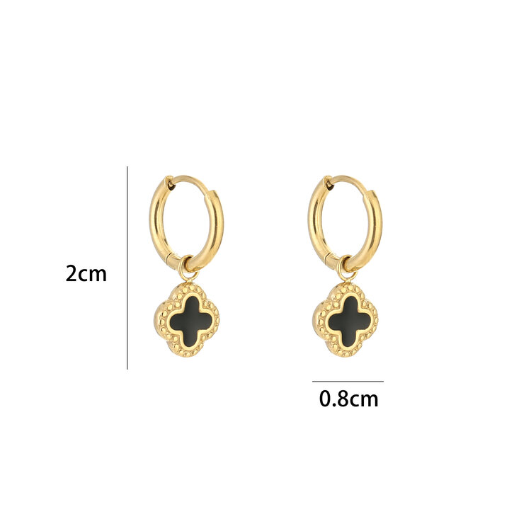 Gold Vintage Clover Earrings / Black