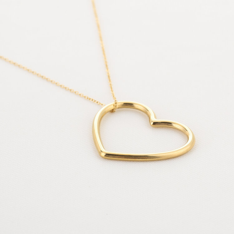 Gold Solid Heart Charm Necklace