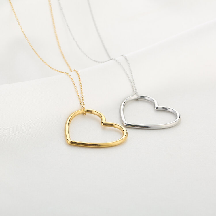 Gold Solid Heart Charm Necklace