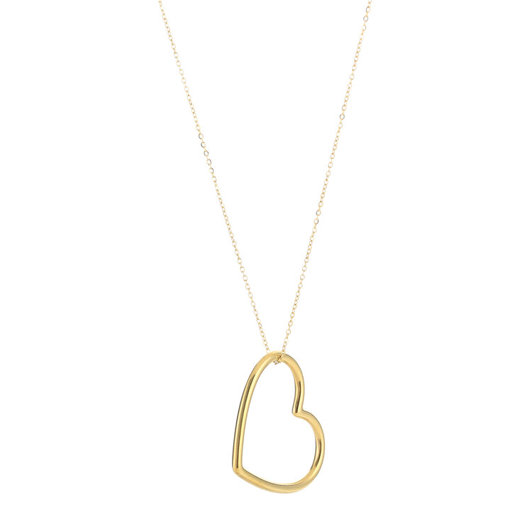 Gold Solid Heart Charm Necklace