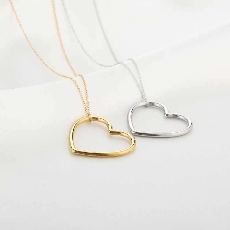Silver Solid Heart Charm Necklace