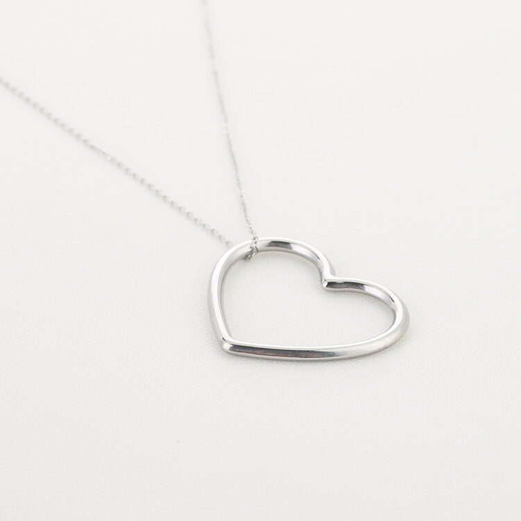 Silver Solid Heart Charm Necklace
