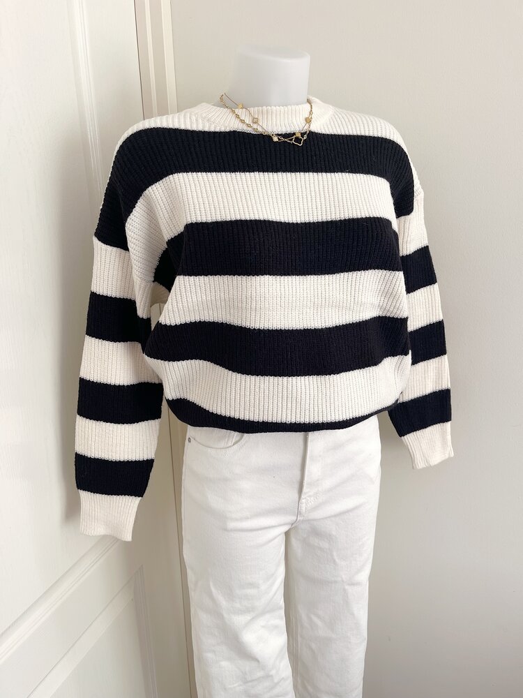 Rue Striped Ribbed Sweater / Black