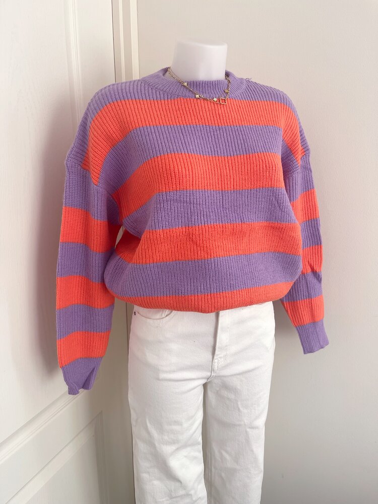 Rue Striped Ribbed Sweater / Purple