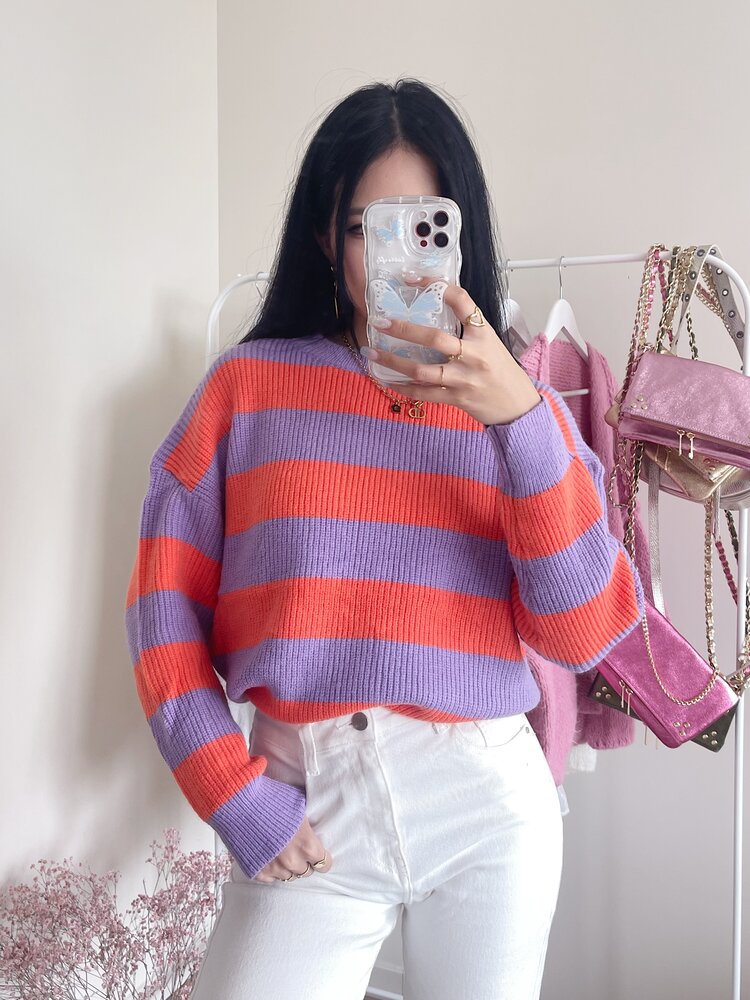 Rue Striped Ribbed Sweater / Purple