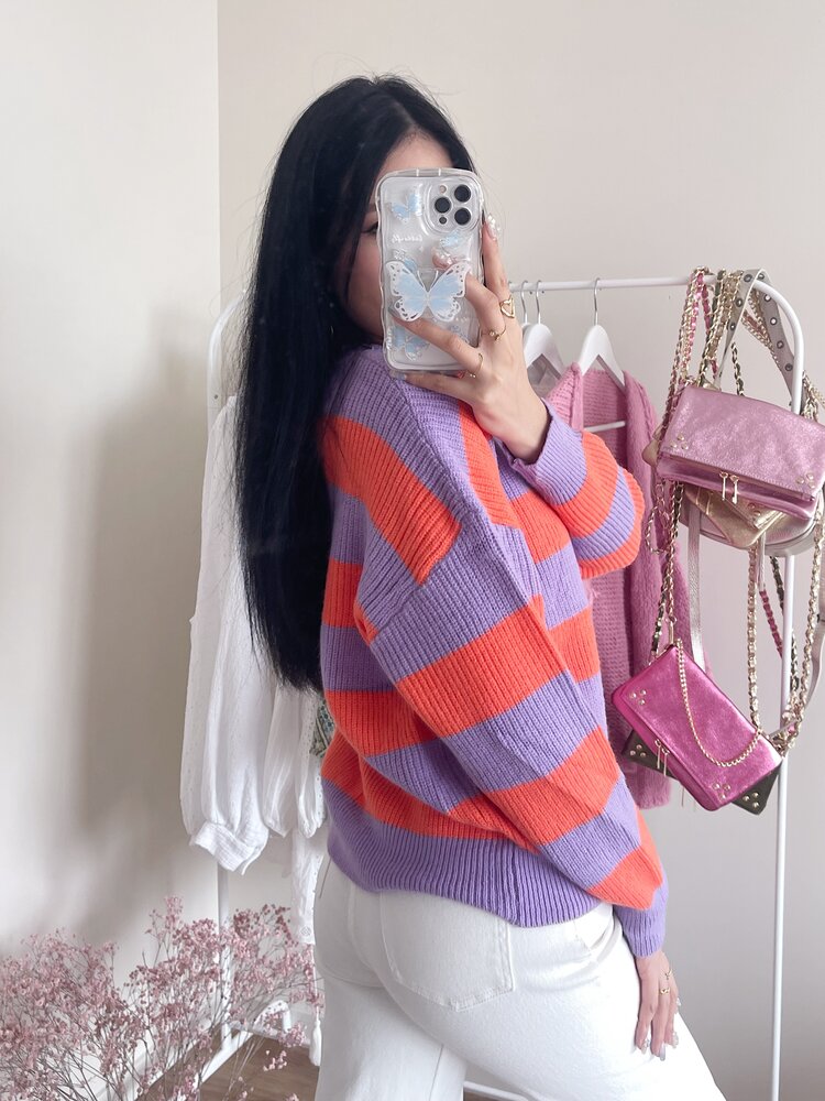 Rue Striped Ribbed Sweater / Purple