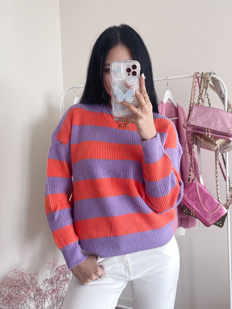 Rue Striped Ribbed Sweater / Purple