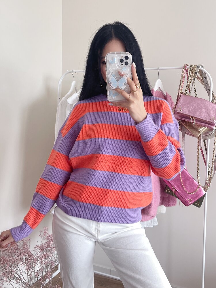 Rue Striped Ribbed Sweater / Purple