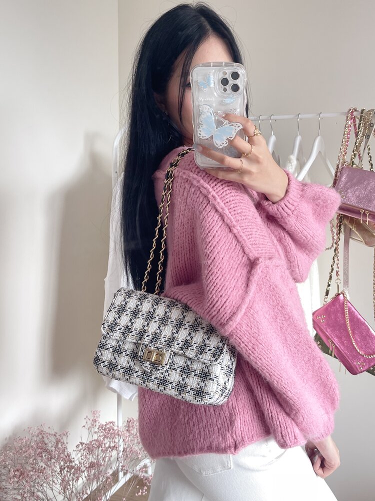 Delina Tweed Chain Bag / White