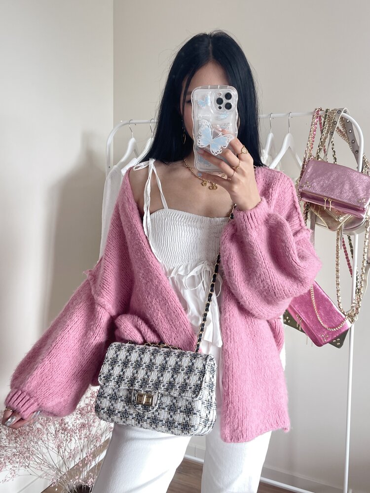 Delina Tweed Chain Bag / White