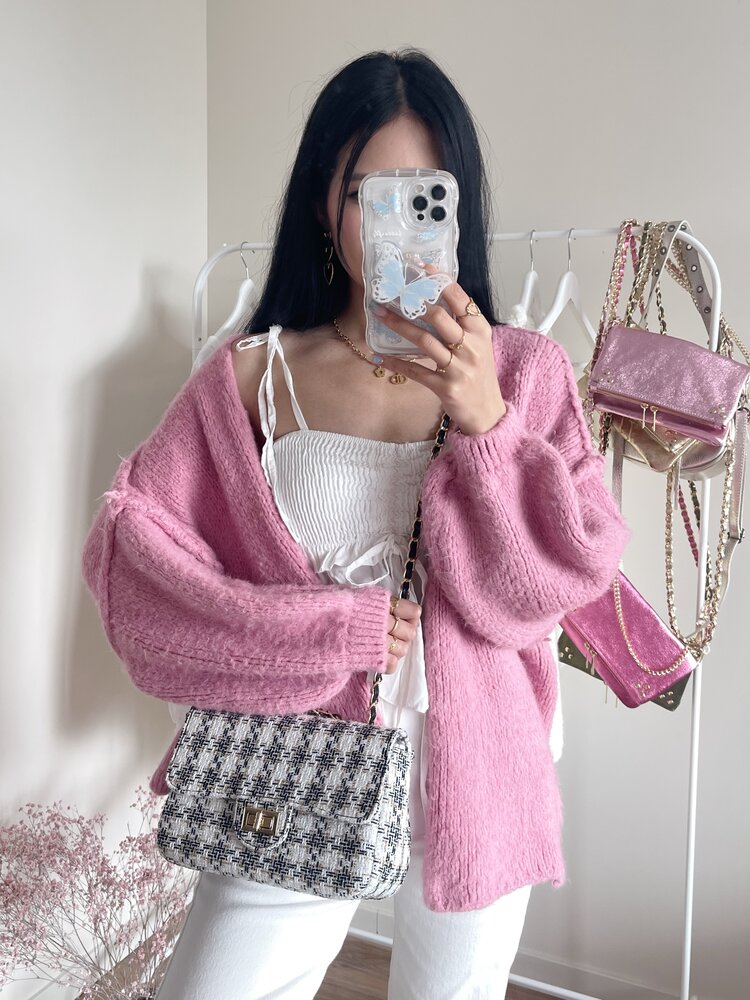 Delina Tweed Chain Bag / White