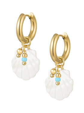 Gold Sea Shell Charm Bead Earrings