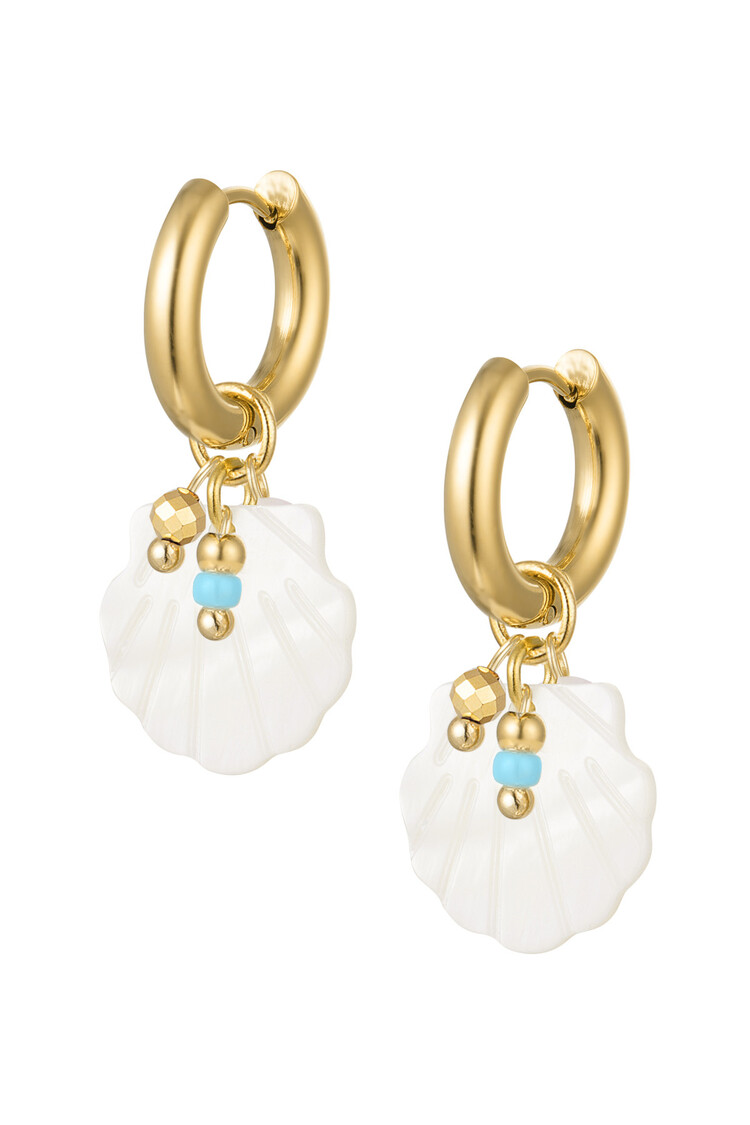 Gold Sea Shell Charm Bead Earrings