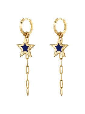 Gold Star Bead Dangle Earrings / Navy