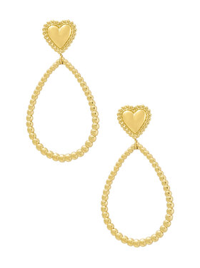 Gold Drop Heart Statement Earrings