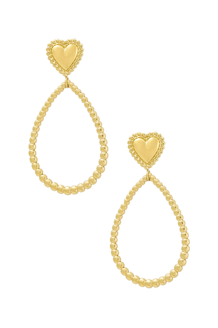 Gold Drop Heart Statement Earrings