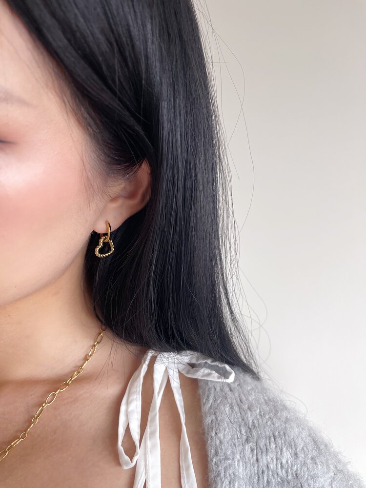 Gold Little Heart Twist Earrings