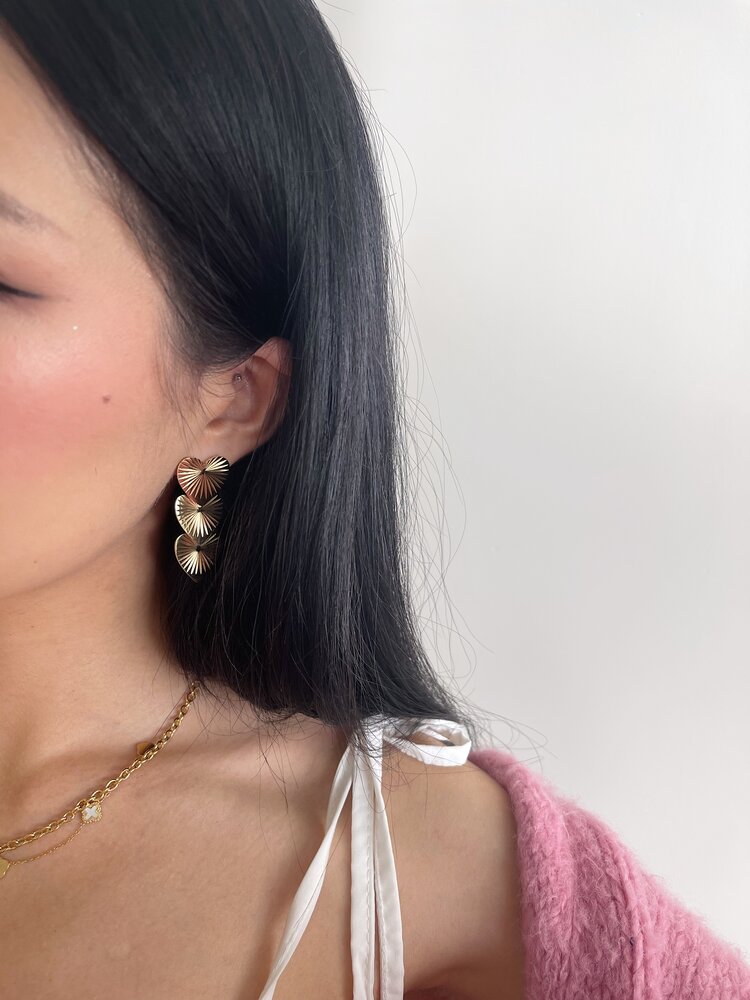 Gold Carved Heart Statement Earrings