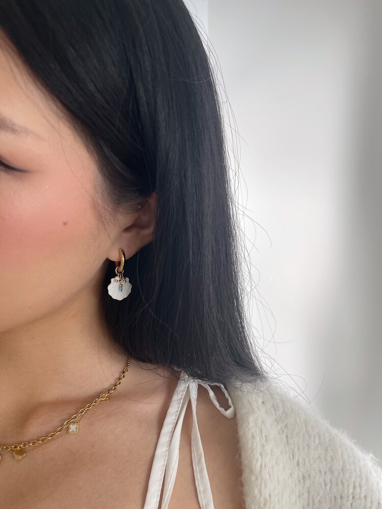 Gold Sea Shell Charm Bead Earrings