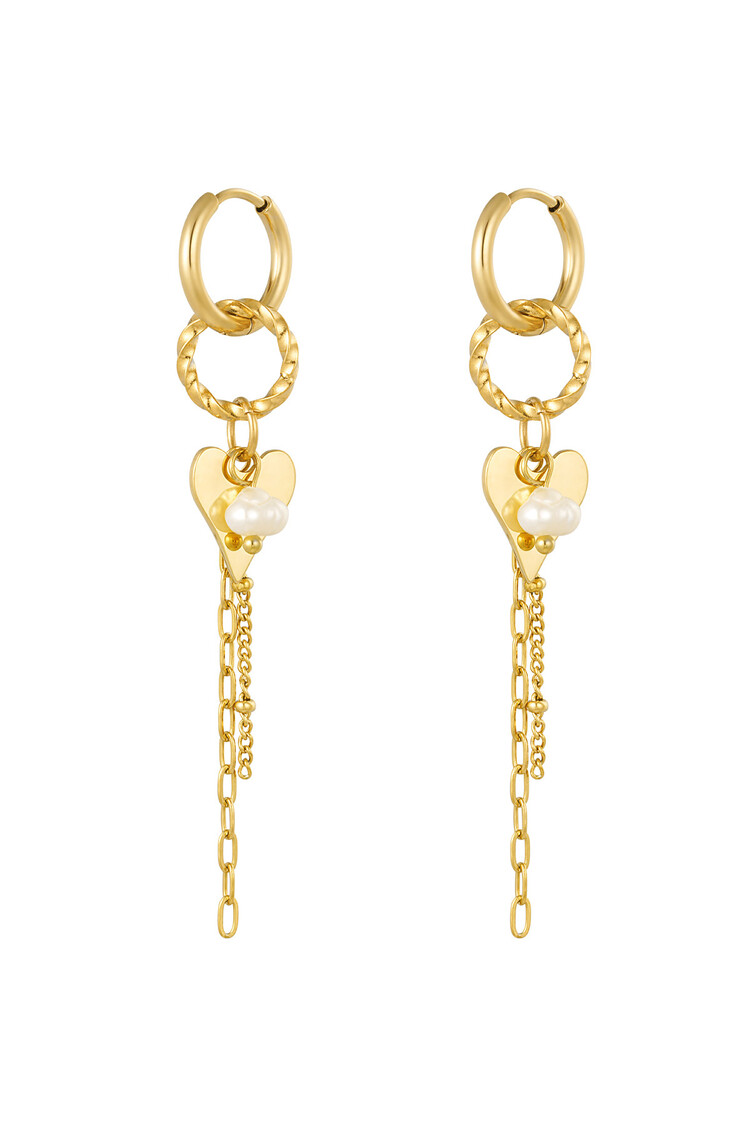 Gold Heart Pearl Dangle Party Earrings