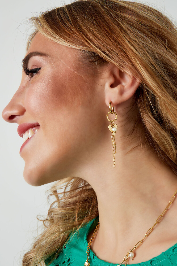 Gold Heart Pearl Dangle Party Earrings