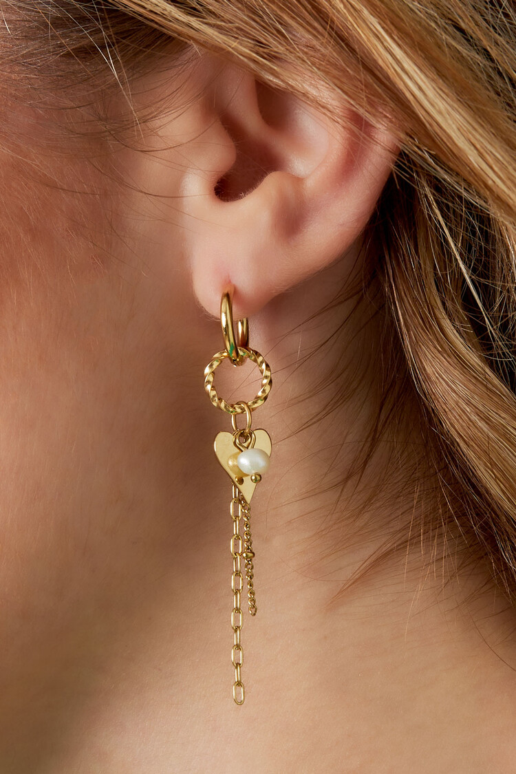 Gold Heart Pearl Dangle Party Earrings