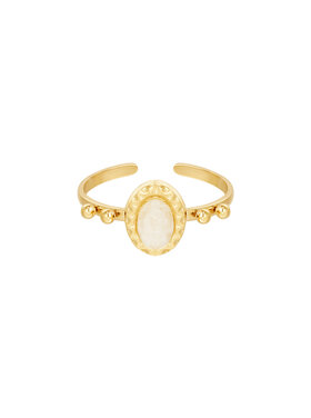 Gold Oval Stone Dots Ring / Off White