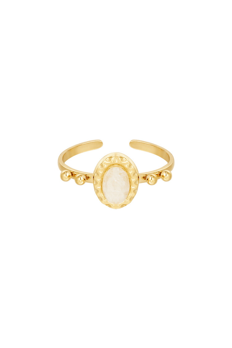 Gold Oval Stone Dots Ring / Off White
