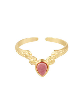 Gold V-Shape Stone Ring / Pink