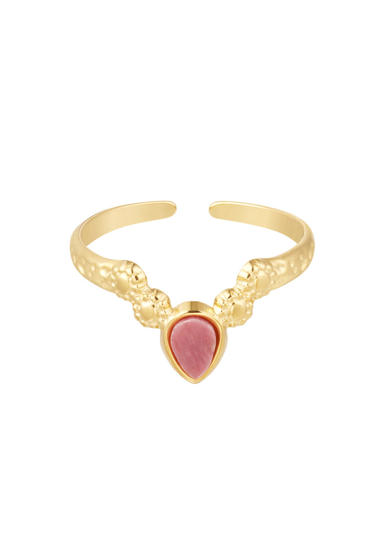Gold V-Shape Stone Ring / Pink