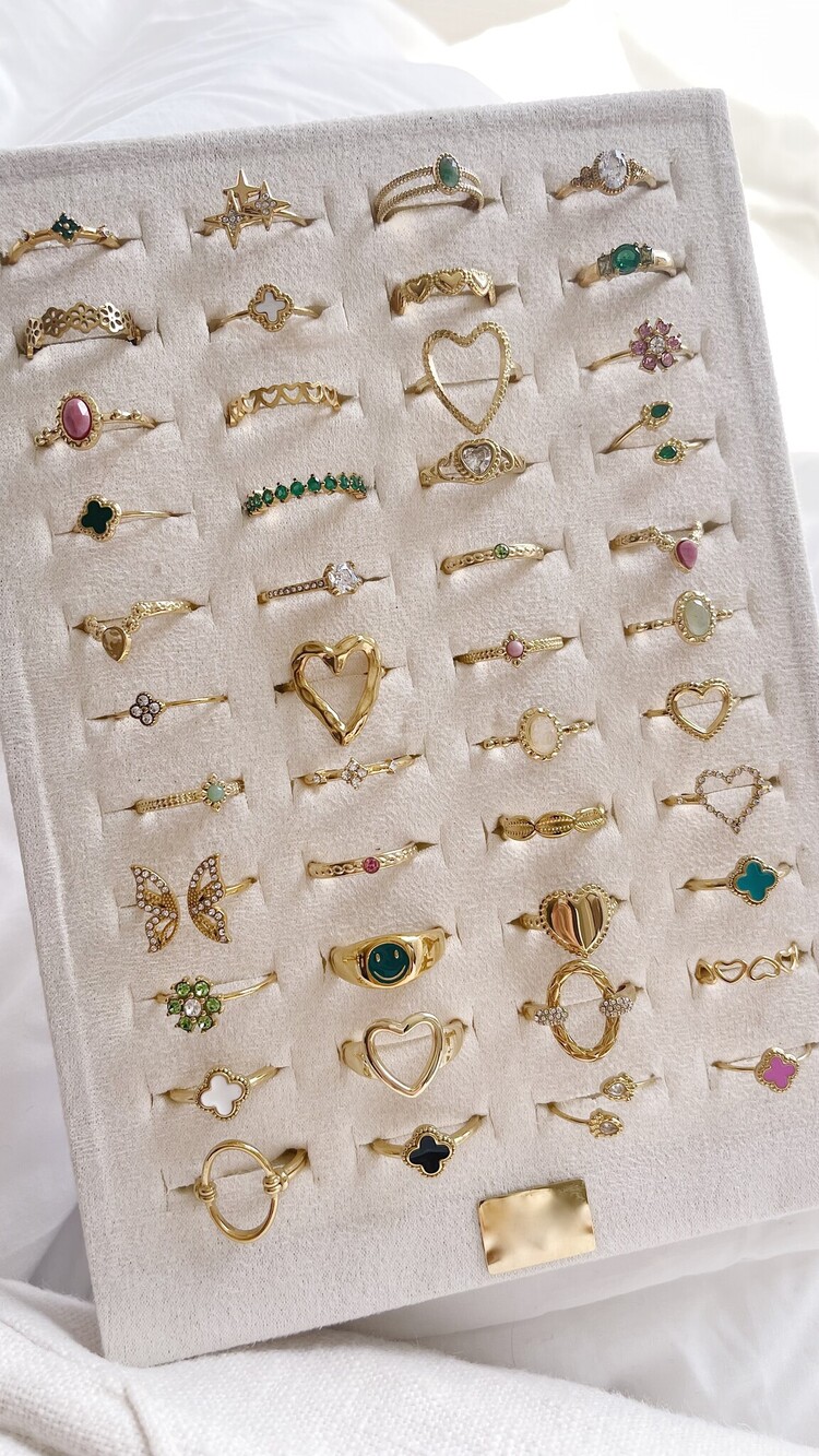 Gold Simple Stone Structured Ring / Pink