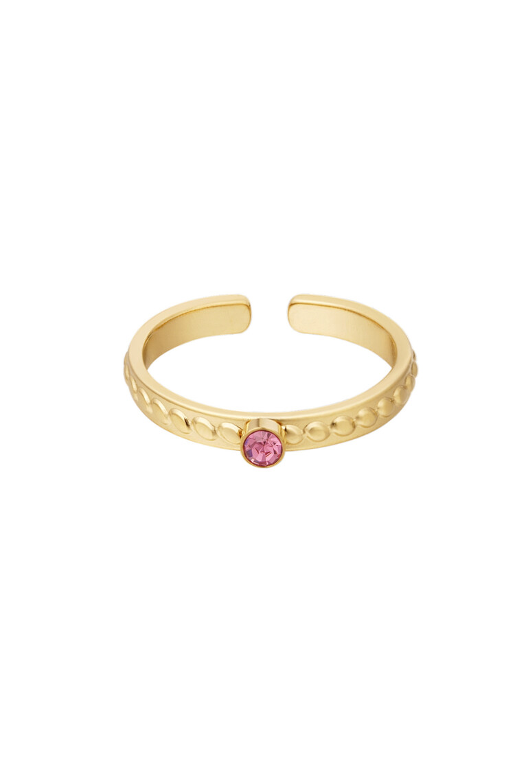 Gold Simple Stone Structured Ring / Pink